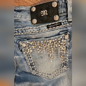 Miss Me Light Blue Sequin Pocket Skinny Jeans, Size 27
